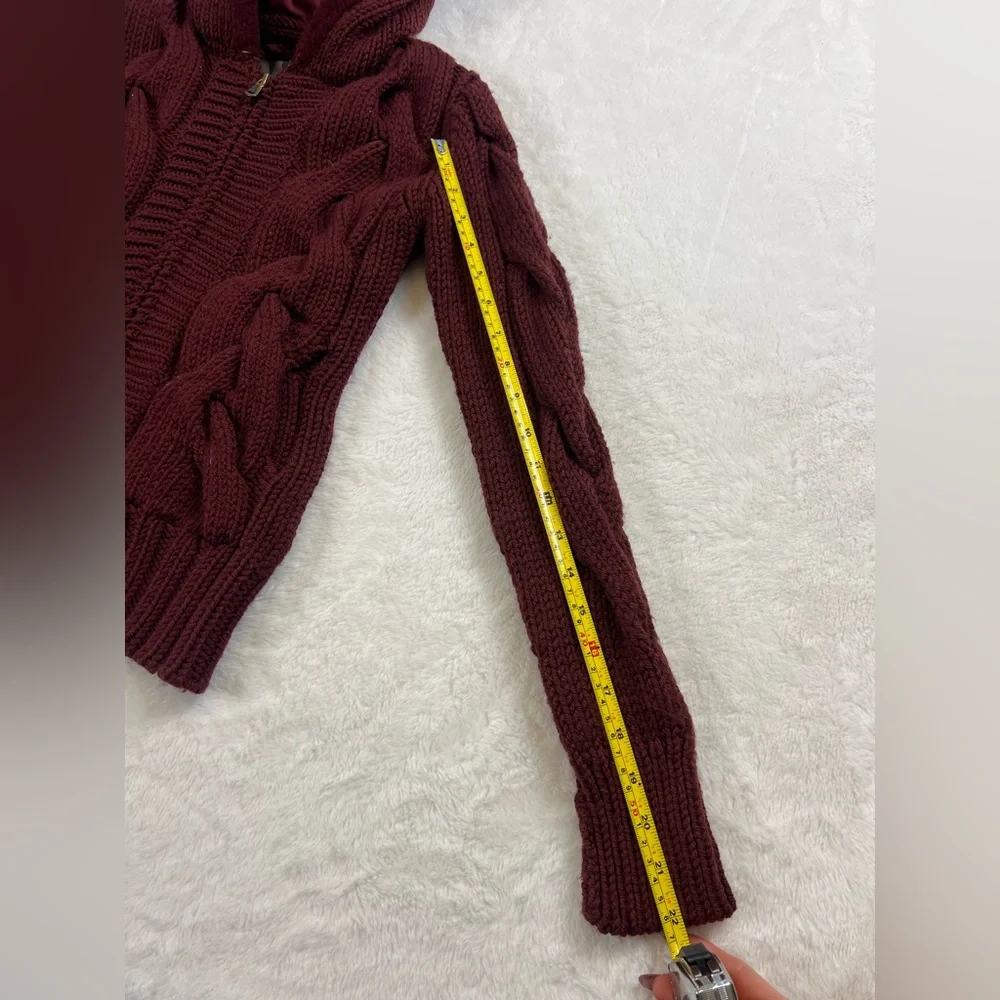 UGG Australia Lamb Trim & Merino Wool Cable Knit Hooded Cardigan - Picture 9 of 11